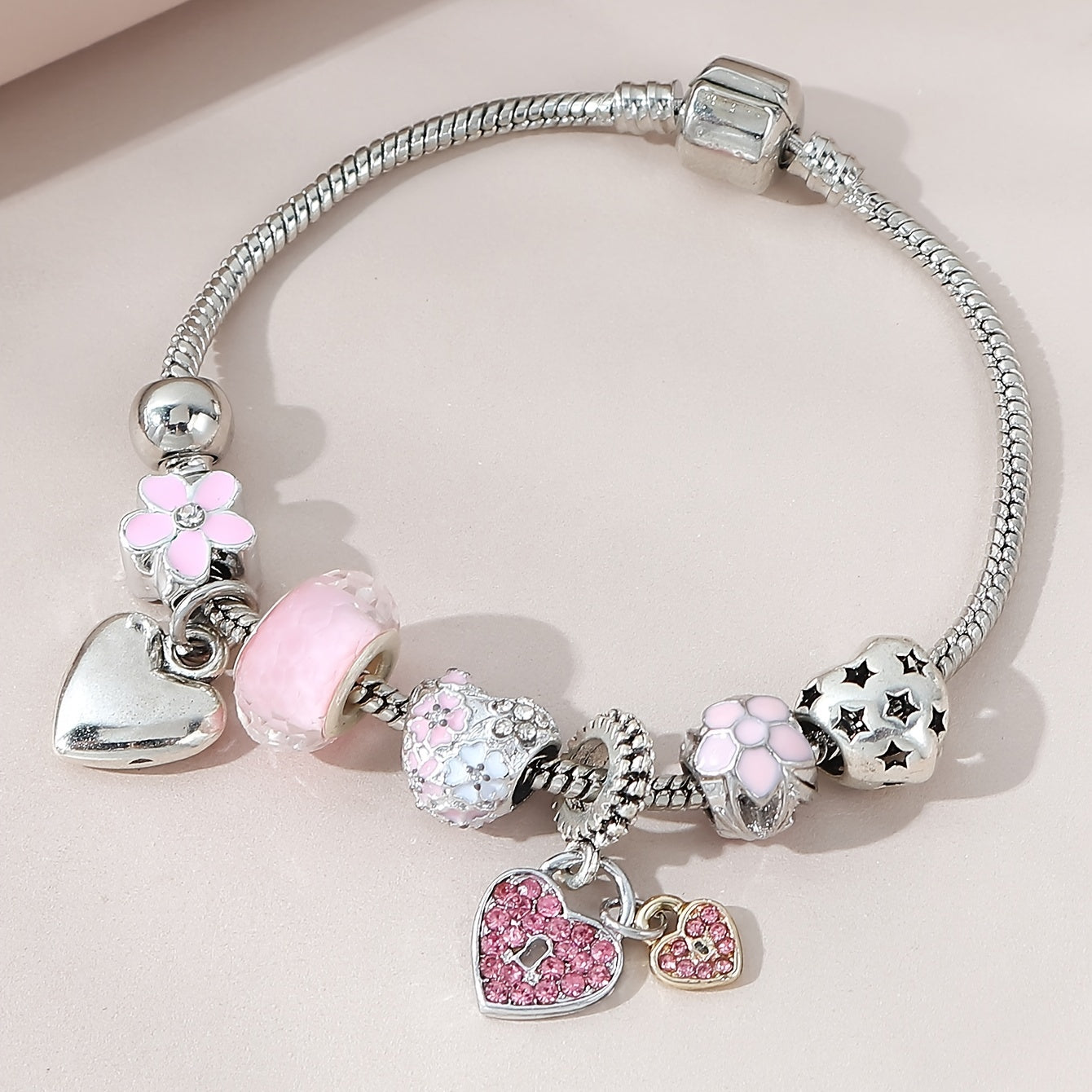 Heart Pendant Bracelet With Lantern Beads Lovely Chain For Women