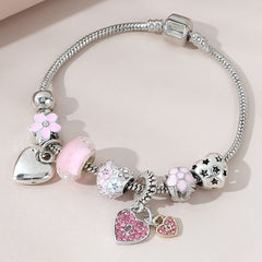 Heart Pendant Bracelet With Lantern Beads Lovely Chain For Women