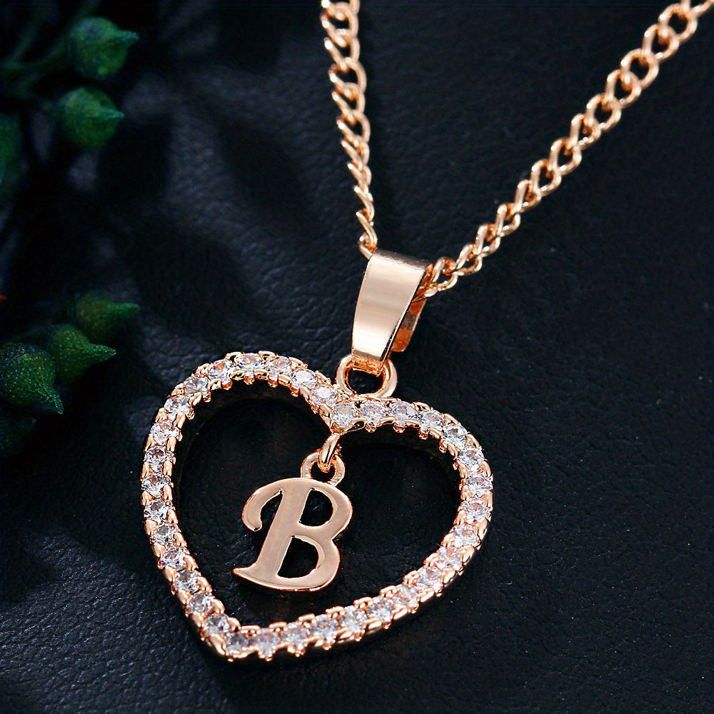Initial Letters A T Pendant Love Heart Rhinestones Pendant Necklace