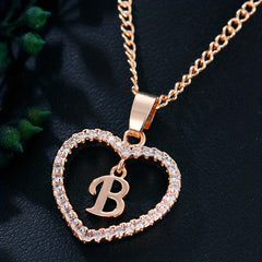 Initial Letters A T Pendant Love Heart Rhinestones Pendant Necklace