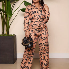 Wide Leg Jumpsuit Long Sleeve Belted Jumpsuit for Women