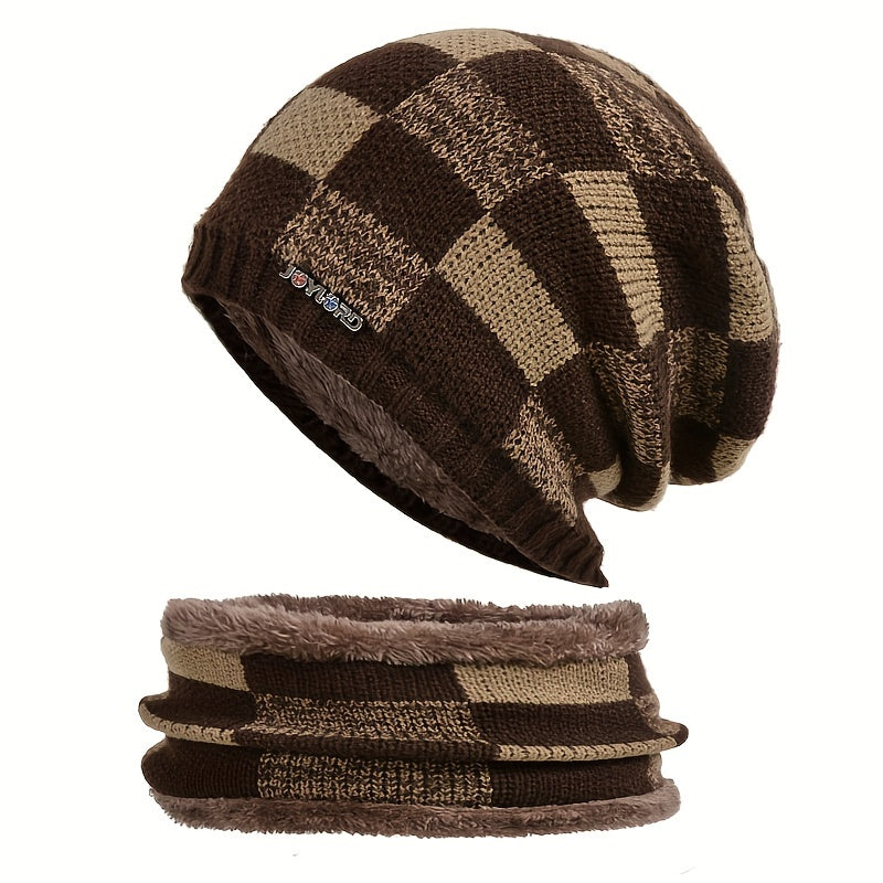 Unisex Thick Wool Knit Hat & Windproof Scarf Set for Outdoor