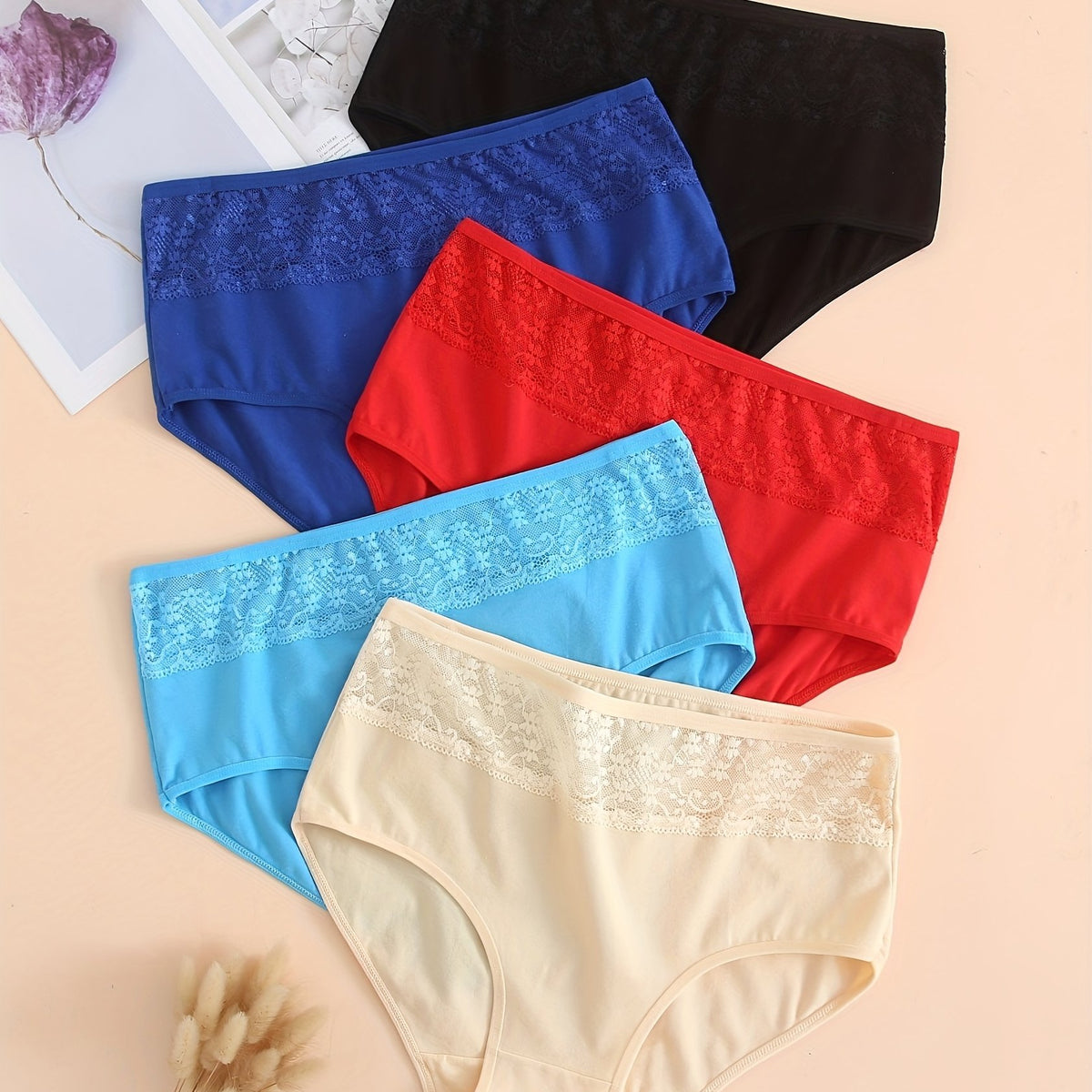 6 Pcs Lace Briefs High Waist Intimates Panties Women's Lingerie