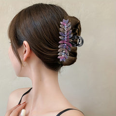 Crystal Leaf Hair Clips Large Rhinestone Barrette Jaw Clamp Vintage Hair Claws