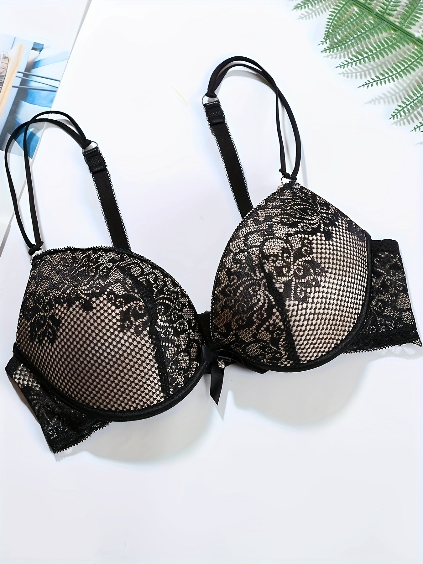Lace Push Up Bra  Comfy & Breathable Bow Tie Bra