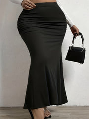  Solid Ruched Maxi Mermaid Skirt
