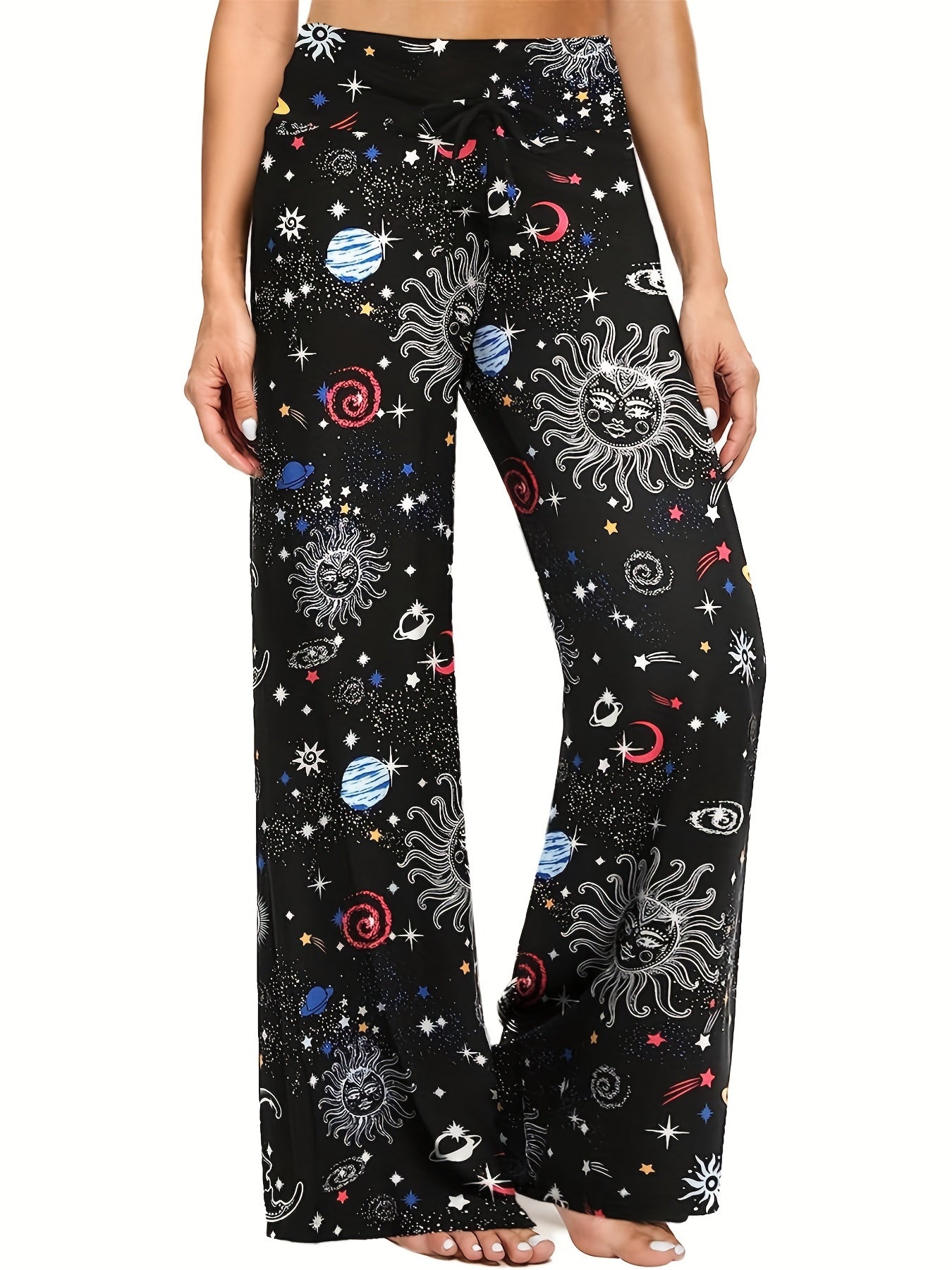  Casual Pants Women's Plus Graphic Print Yoga Wide Leg Loose Pants