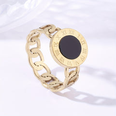 Retro Classic Roman Disk Chain Stainless Steel Rings