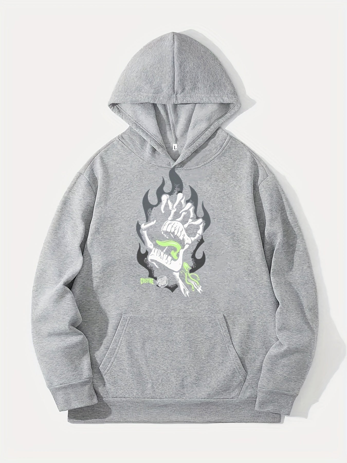 Skeleton Hand On Fire Print Hoodie Men