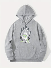 Skeleton Hand On Fire Print Hoodie Men
