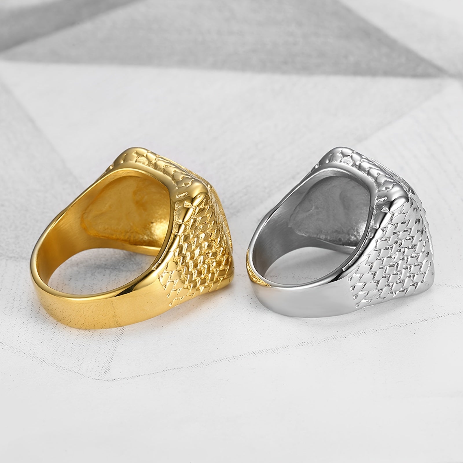 Men's Crystal Geometric Steel Ring