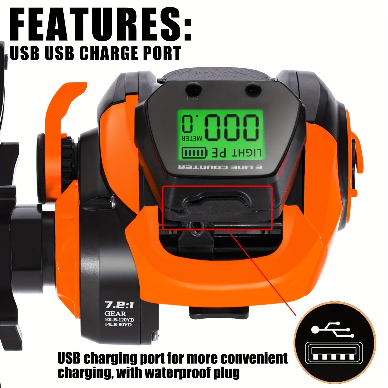 Big Led Screen Electronic Baitcasting Fishing Reel High Speed 7 2 1 10kg