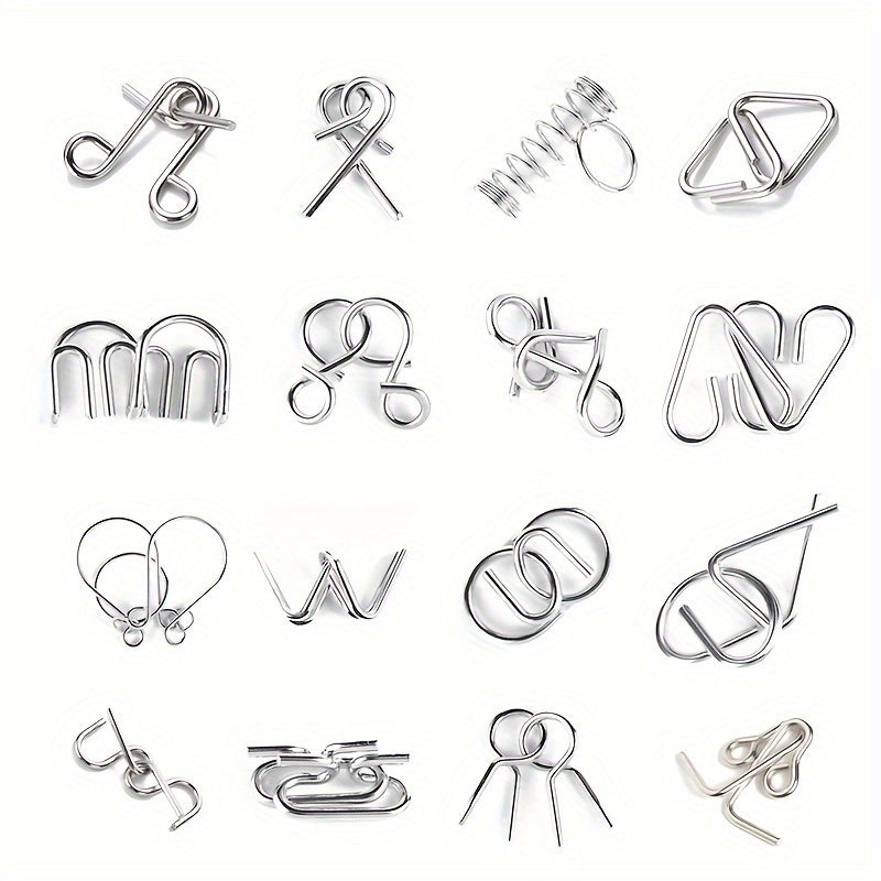 Pocket Wire Puzzle Set 32 Pieces Brain Test Chain Unlock Interlocking Game Ring