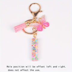 Resin Initial Letter Keychain Butterfly Pendant Glitter Animal Key Ring