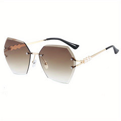Oversized Rimless Sunglasses Ombre Lens Glasses Faux Pearl Metal Temple UV400