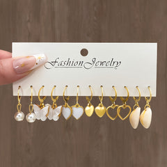 Butterfly Drop Earrings & Faux Pearl Stud Set