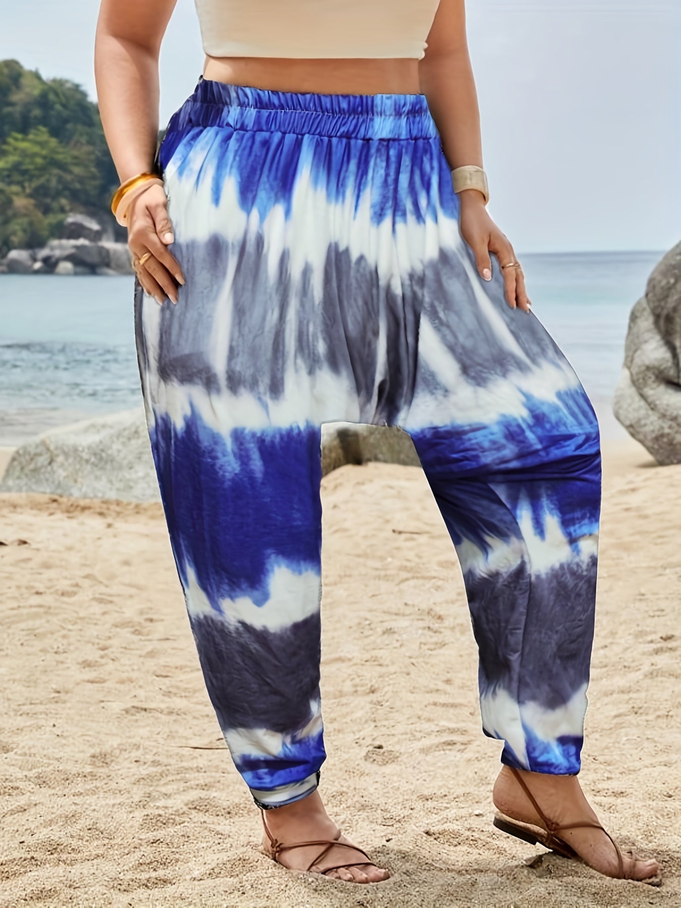 Tie Dye Print Plus Size Stretch Ruched Harlan Pants