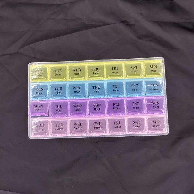 4 Row Weekly Pill Organizer with 28 Compartments Lake And Pastel Colors