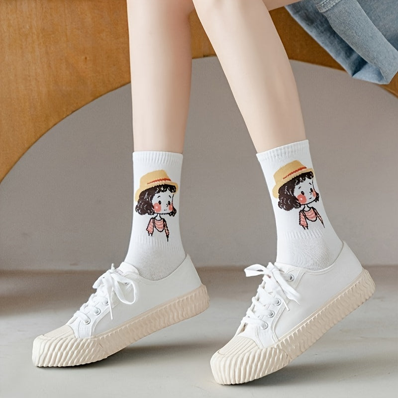 Cartoon Print Comfy Mid Tube Socks Women's Stockings