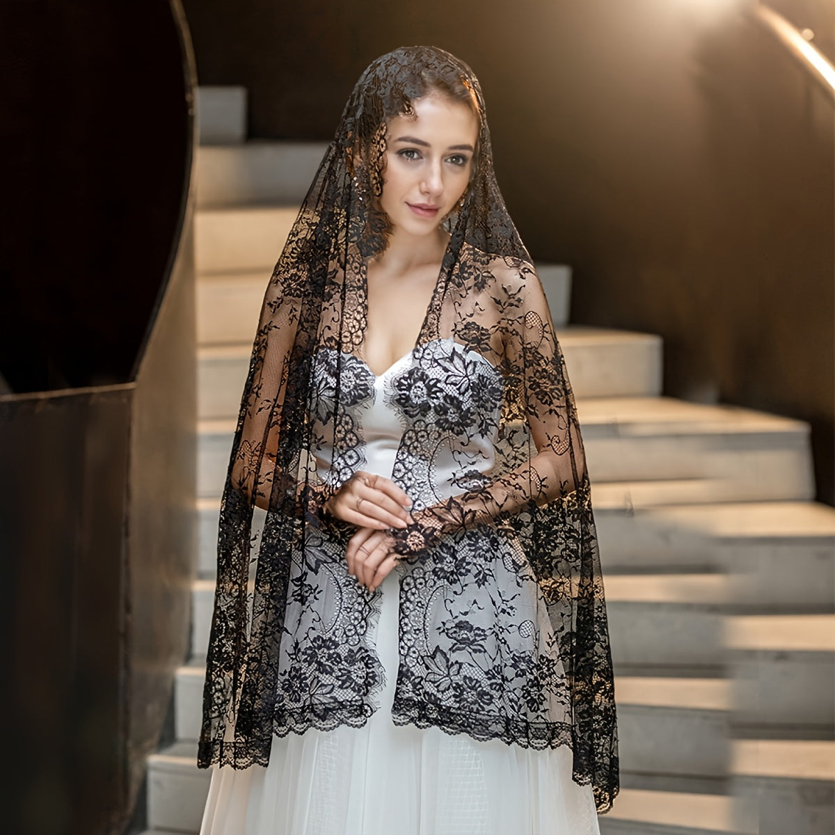 Floral Pattern Lace Veil for Brides & Events
