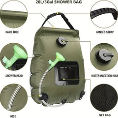 5 Gallon Solar Heated Camping Shower Bag Portable Bath Bag with Removable Hose
