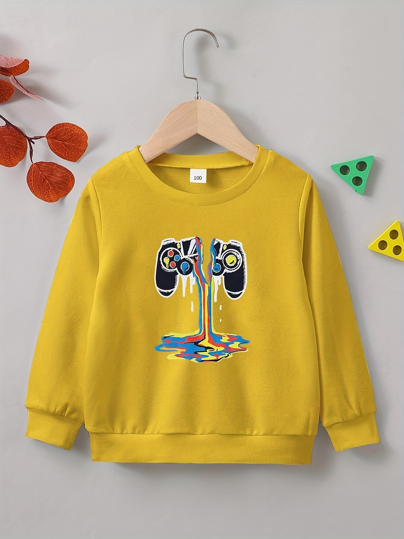 Broken Gamepad Print Boys Casual Pullover Sweatshirt