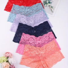6pcs Floral Lace Boyshort Panties Soft & Comfortable Women's Lingerie