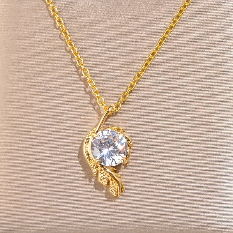 Women's Feather Pendant Necklace Birthday Gift Wedding Jewelry