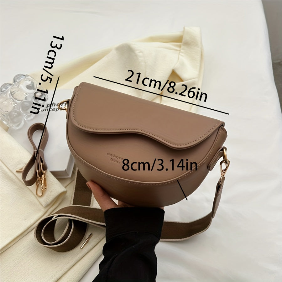 Retro Style Saddle Bag Women Solid Crossbody Versatile PU Leather Shoulder Purse