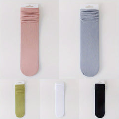 5 Pairs Solid Socks Comfy & Breathable Women's Stockings
