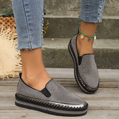 Women's Rhinestone Platform Loafers Slip On Shoes