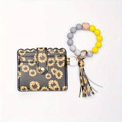 Leopard Print Tassel Wallet Keychain Silicone Beaded Bracelet