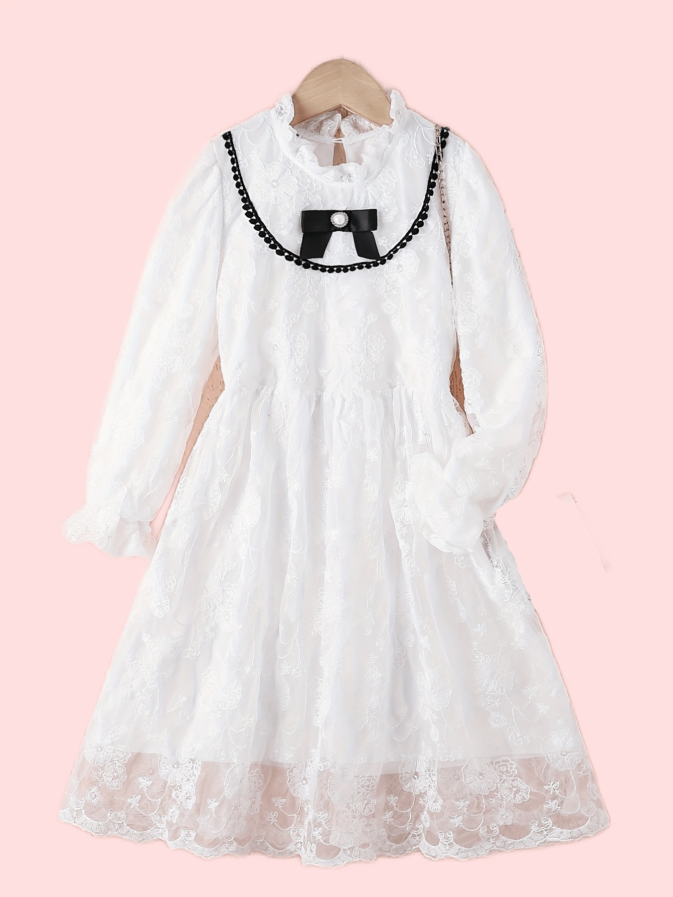 Youth Girls Lace Dress with Ruffle Collar