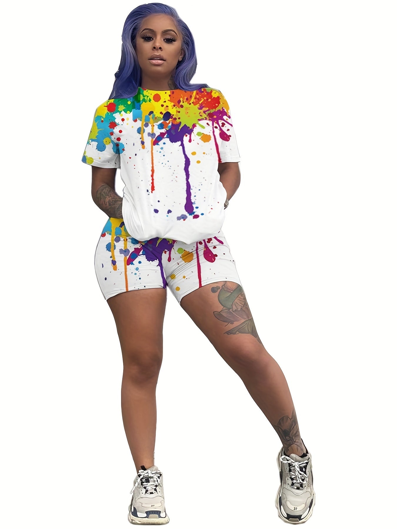 Women's Plus Splash Print Top & Shorts Two Piece Set