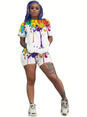 Women's Plus Splash Print Top & Shorts Two Piece Set
