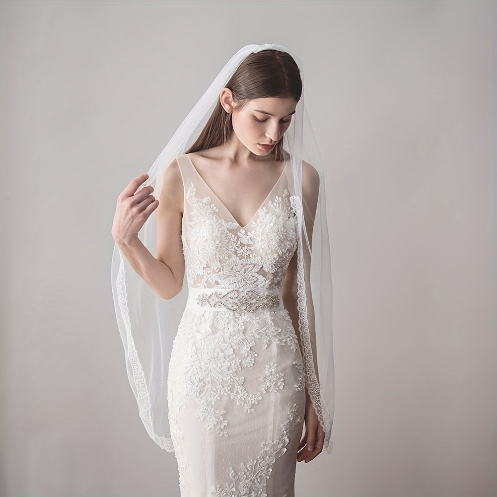 Lace Bridal Veil Long Mesh Head Piece Wedding Photography