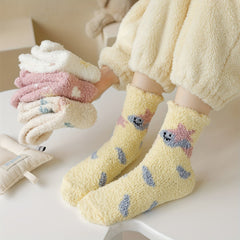 6 Pairs Fuzzy Warm Star Pattern Socks Women's Stockings