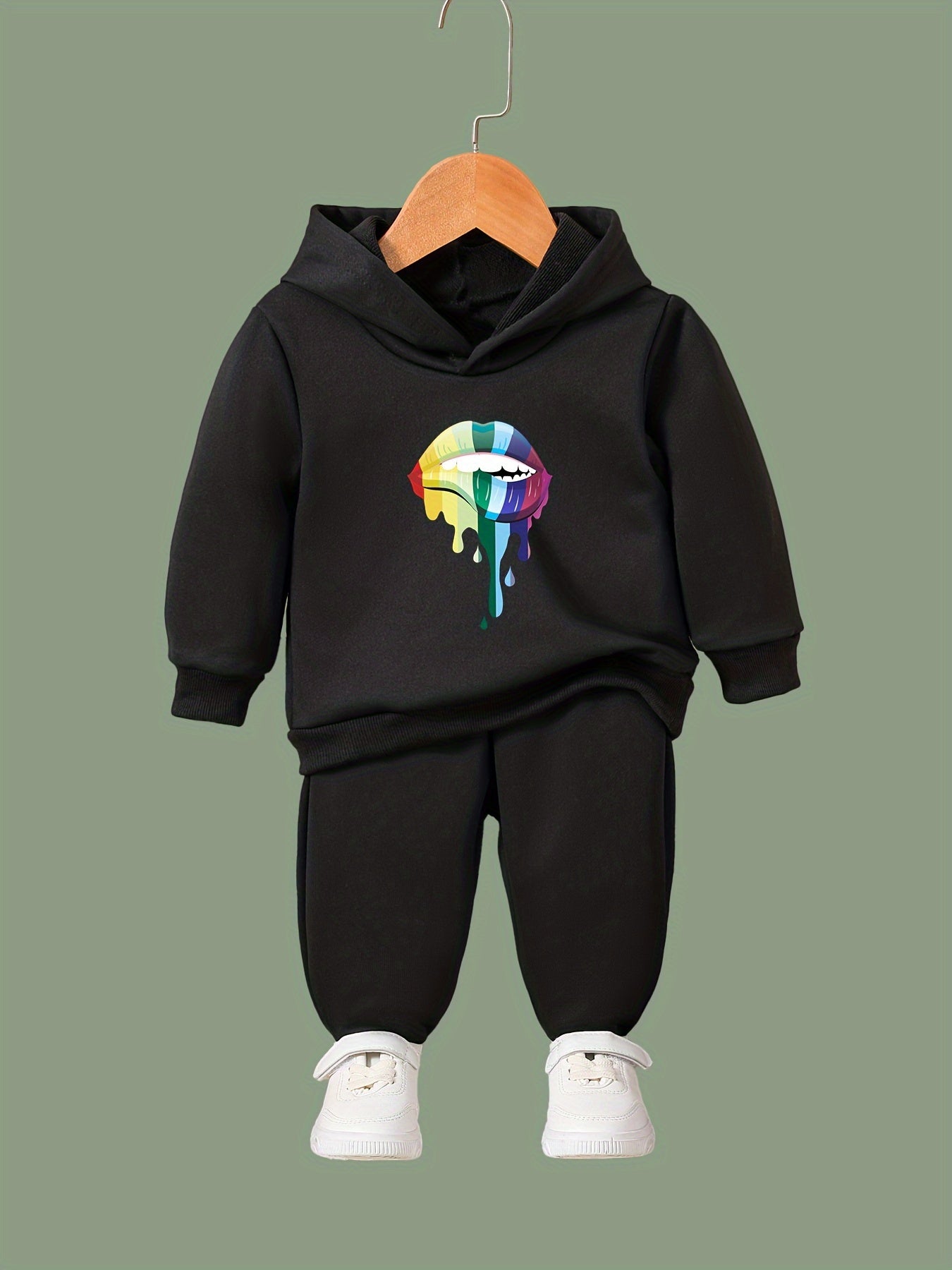 Colorful Lip Pattern Hooded Sweatshirt Girls Hoodies & Sweatpants