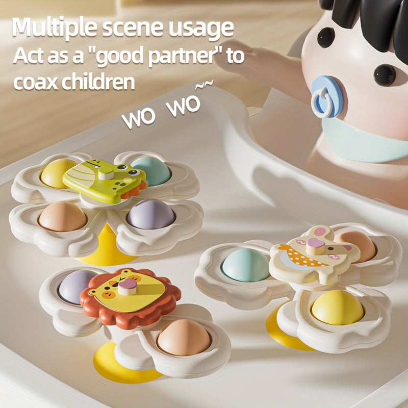 3pcs Kids Bathtub Suction Cup Rotating Toys - Colorful Cartoon Design