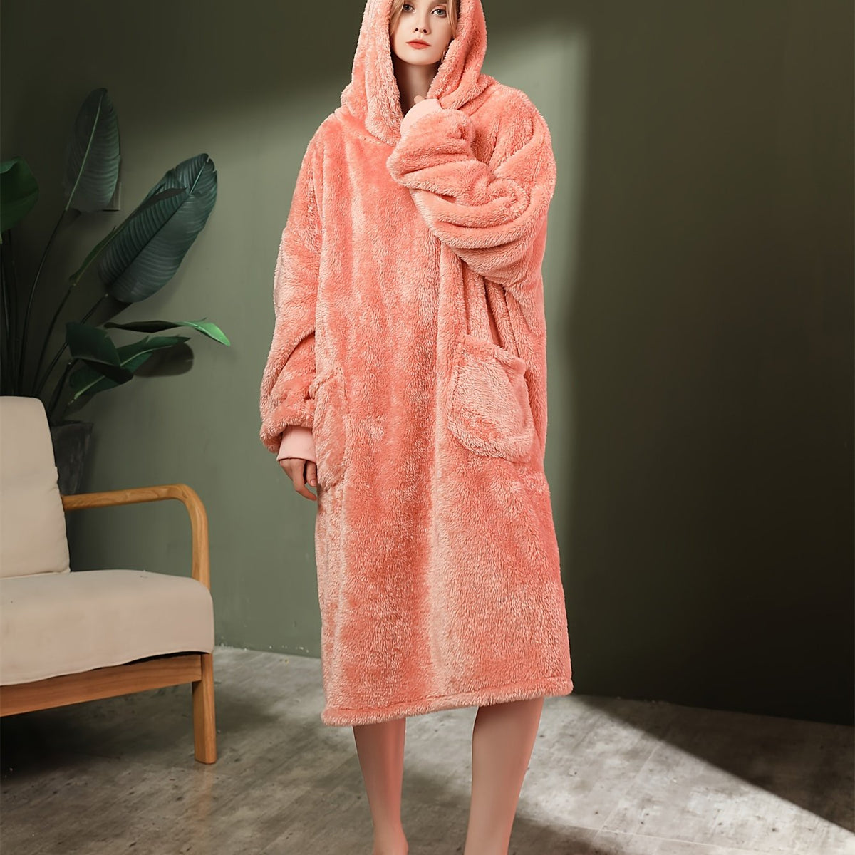 Cozy Hooded Night Robe with Pockets for Women