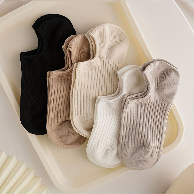 10 Pairs Colorful Ribbed Short Socks for Women