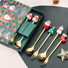 6PCS Christmas Fork And Spoon Set Stainless Steel Tableware Gift Set