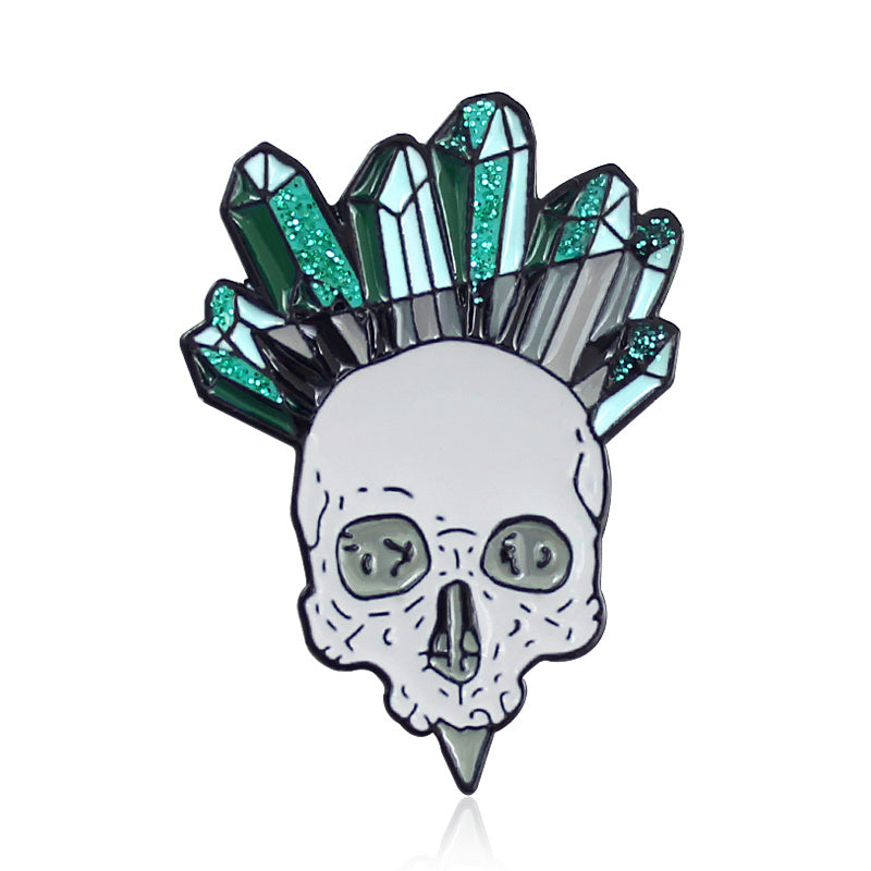 Crystal Column Skull Brooch