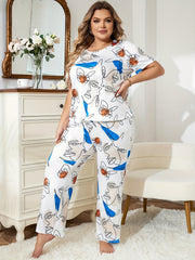  Abstract Figure & Butterfly Print Loungewear Set