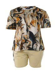  Marble Print Tee & Shorts Set