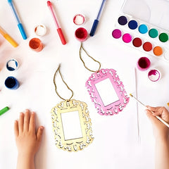 10pcs Unfinished Wooden Picture Frames DIY Ornaments + Jute Rope 11.94x16.0cm