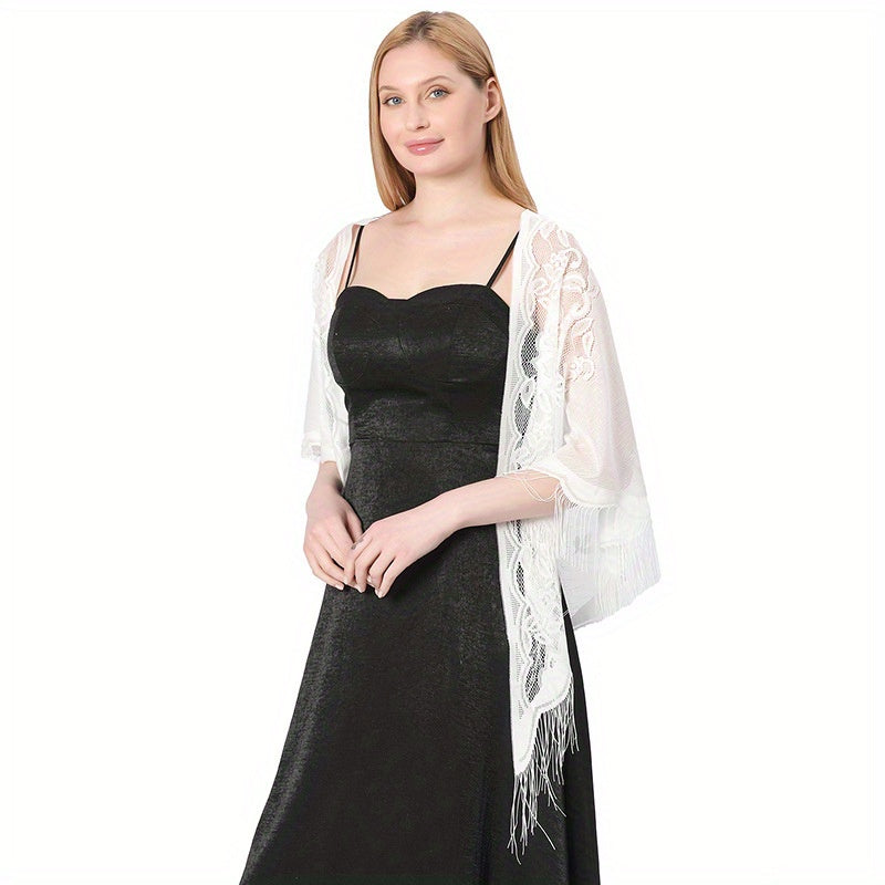 Embroidered Lace Tassel Triangle Scarf Mantilla Head Covering
