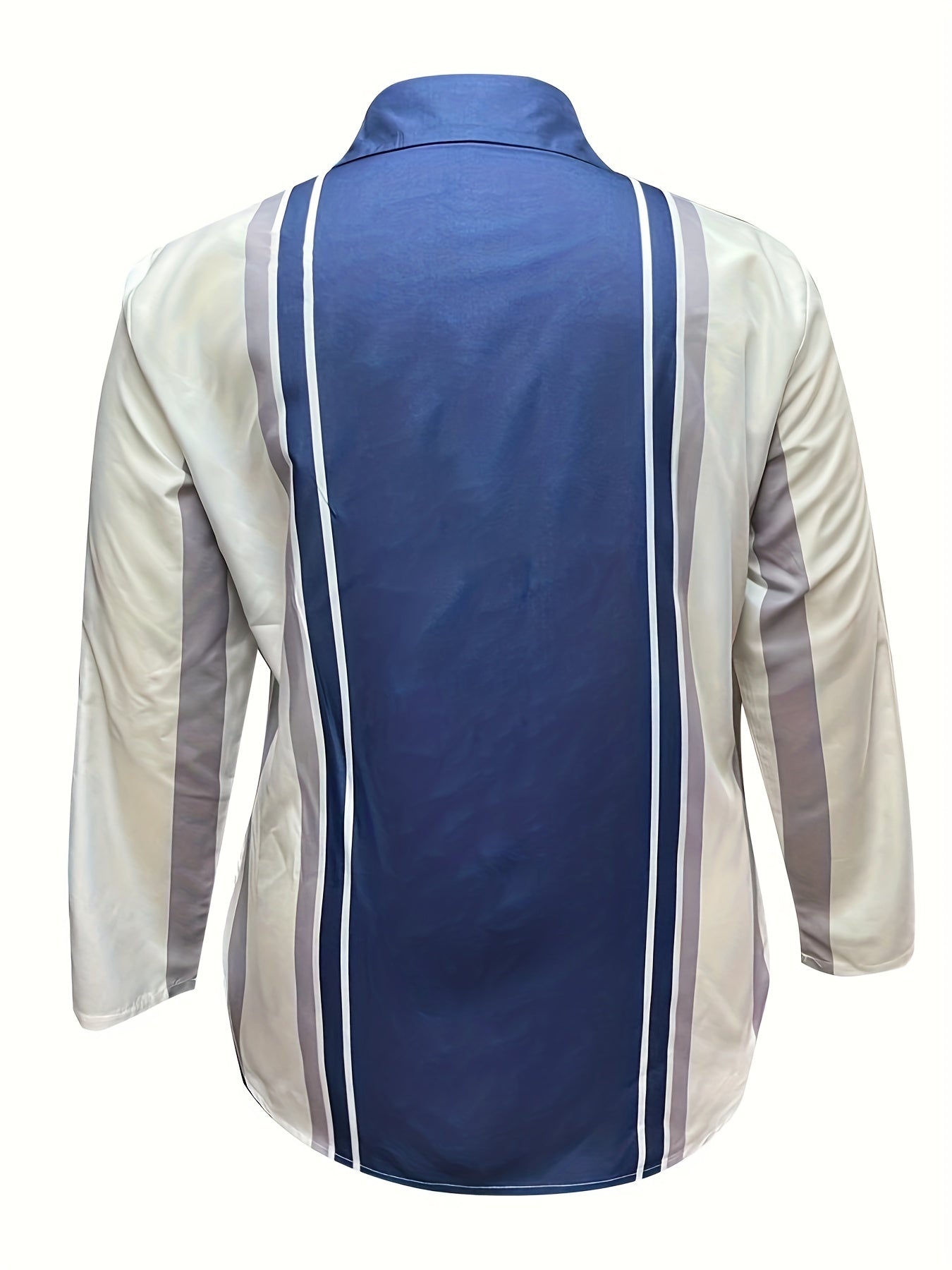  Stripe Print Button Up Long Sleeve Top