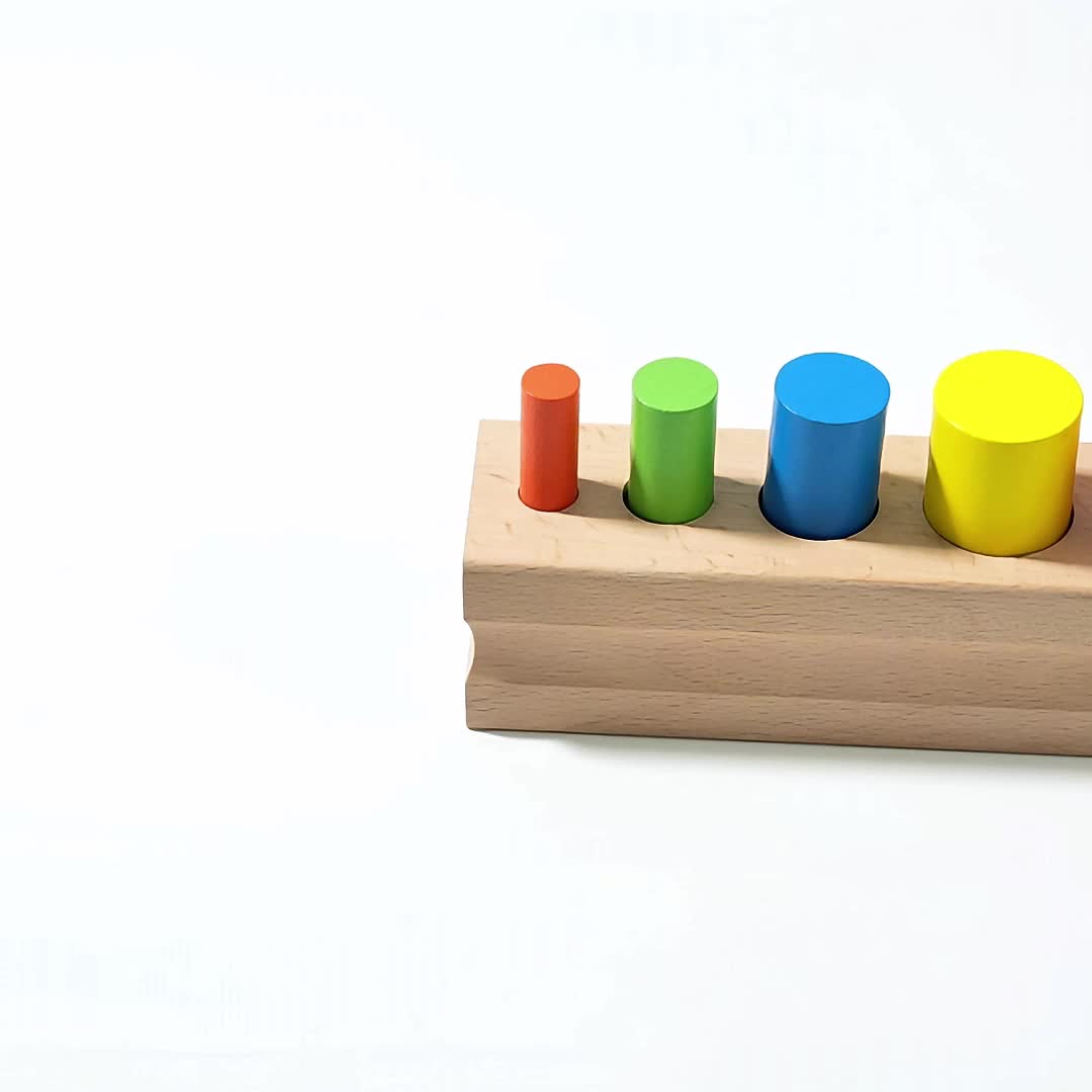 Wooden Block Base Set with 5 Colored Cylinders Educational Toy