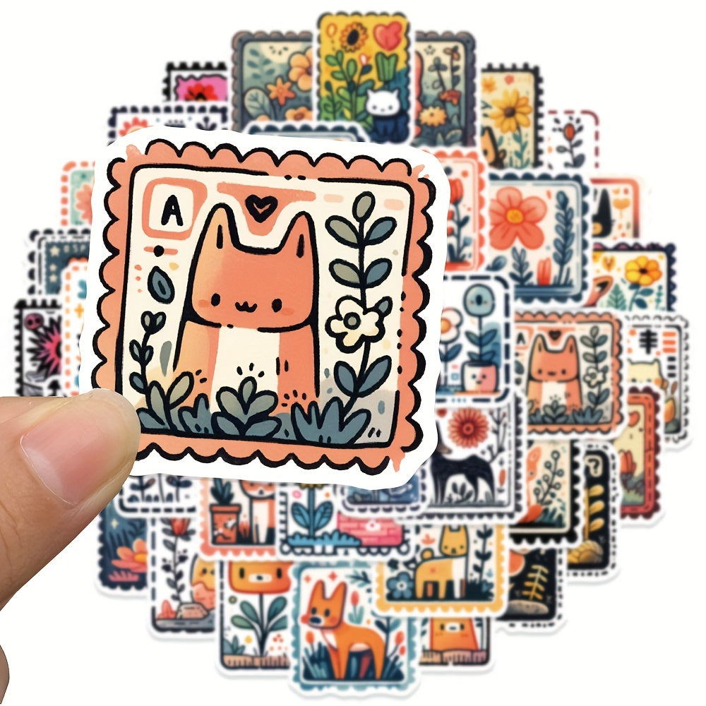 50pcs Cartoon Doodle Stamp Stickers Waterproof Notebook Water Cup Decor Stickers